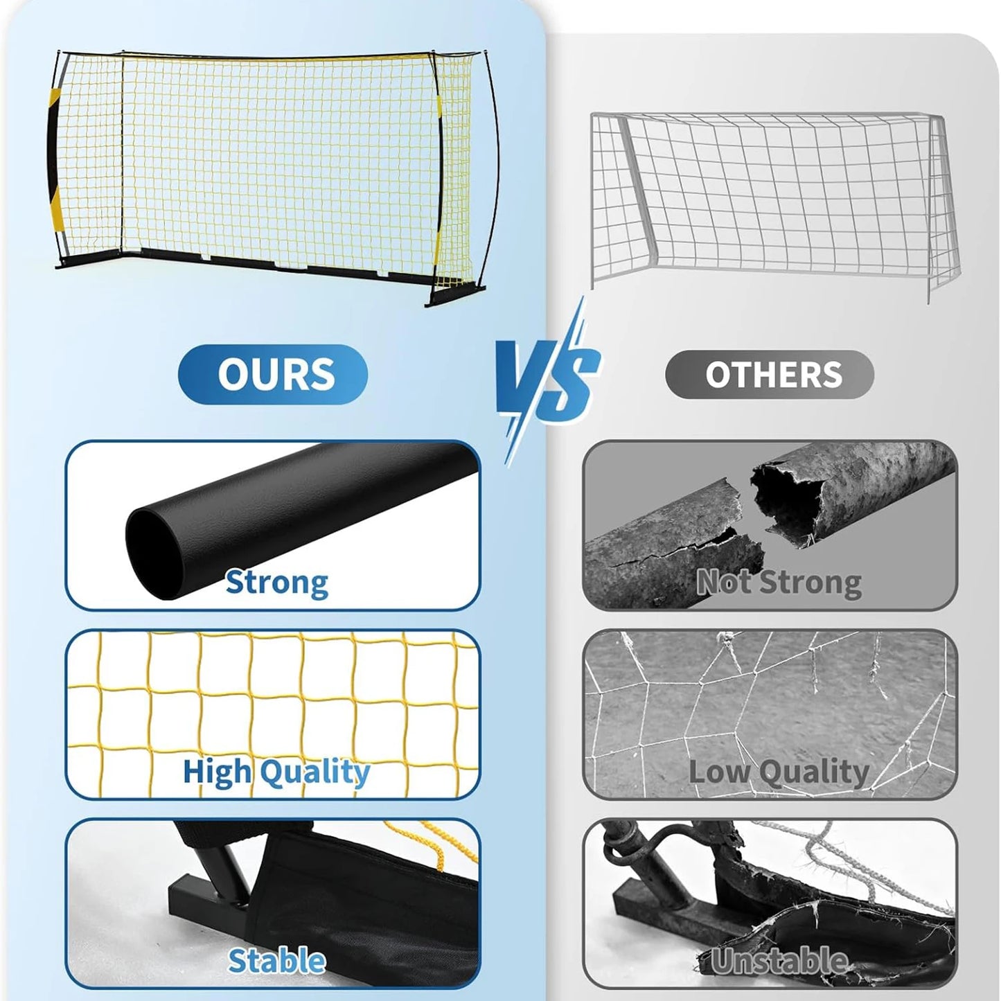 12x6 FT Soccer Goal for Backyard, Portable Soccer Net with Sturdy Metal Base, Easy Assembly Soccer Training Equipment for Indoor