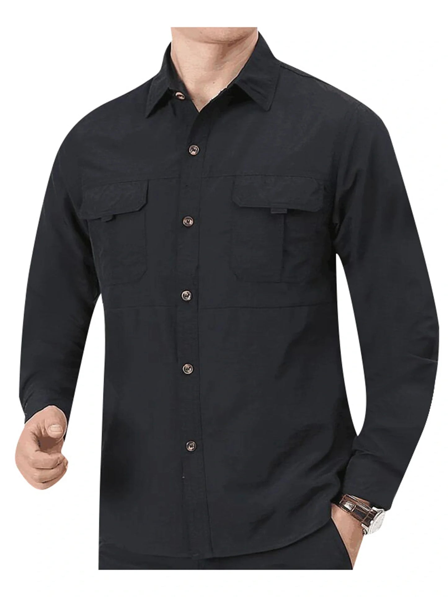 Men's Outdoor Military Style Long Sleeve Shirt Autumn Tactical Multi-Pocket Shirt Durable Breathable Quick-Dry Hiking Shirt Casu
