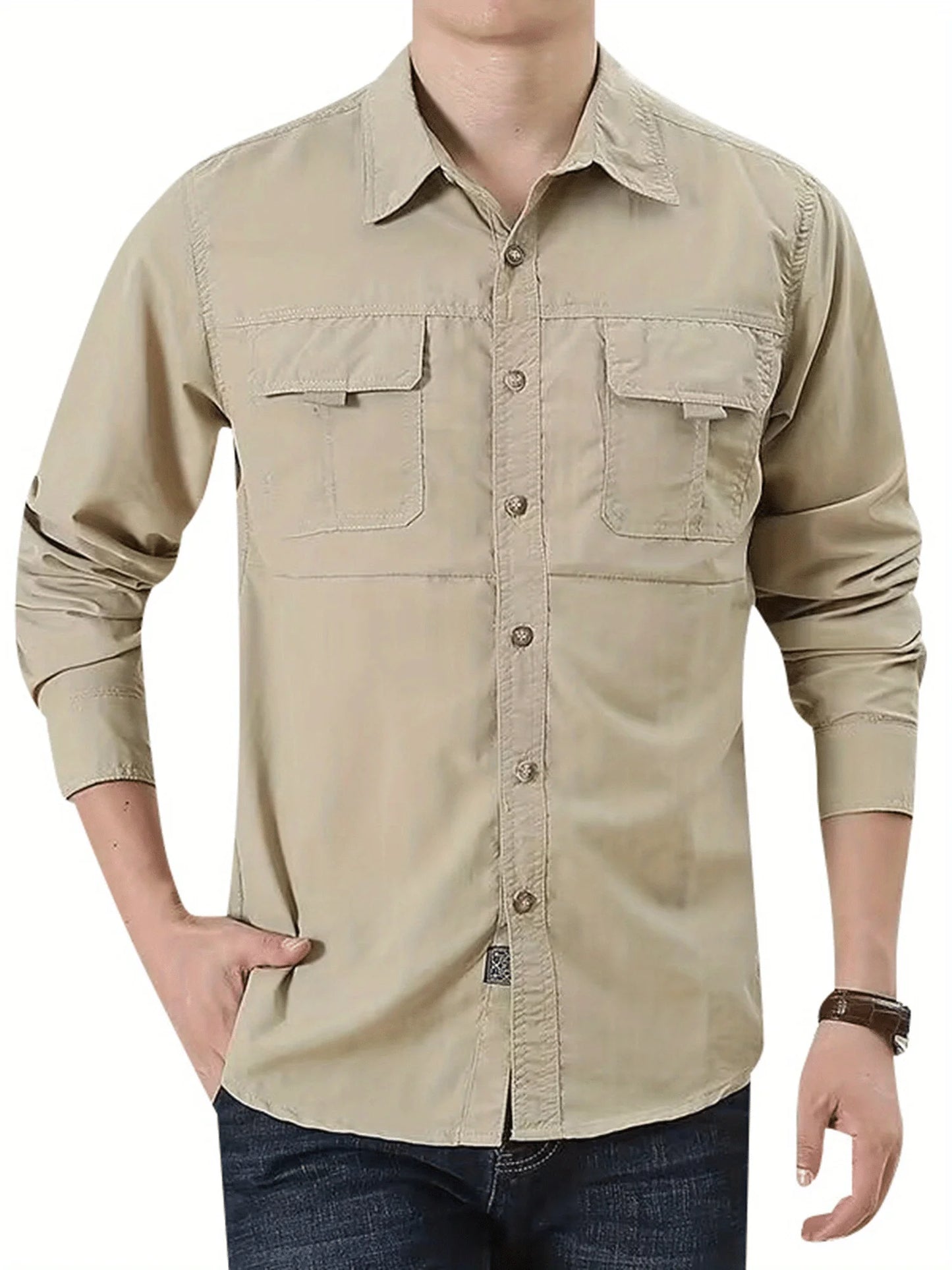 Men's Outdoor Military Style Long Sleeve Shirt Autumn Tactical Multi-Pocket Shirt Durable Breathable Quick-Dry Hiking Shirt Casu