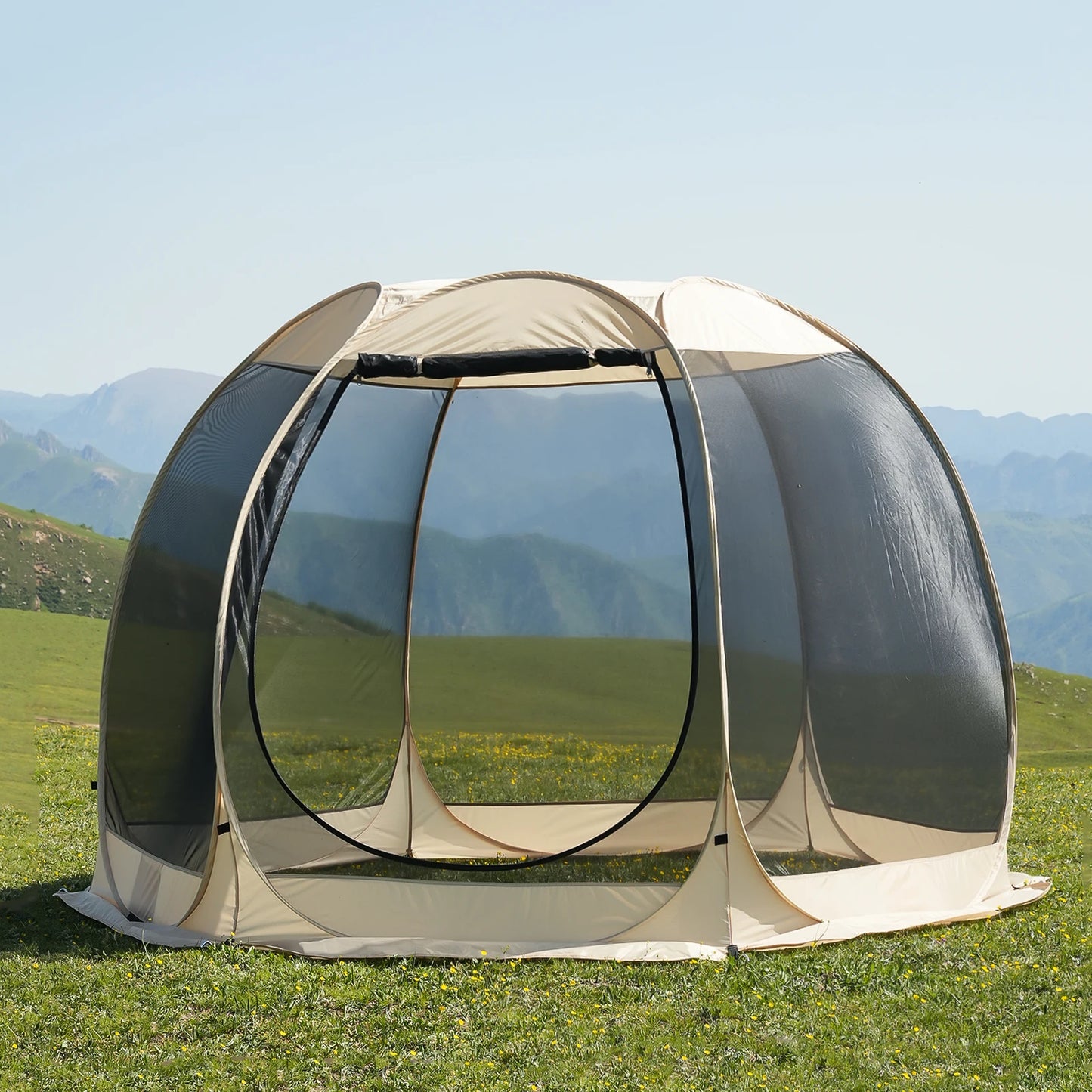 Pop Up Party Tent , 4-6 Person Pavilion, Screen Tent, 6-sided Pop-up Camping Canopy Tent With Mesh Window