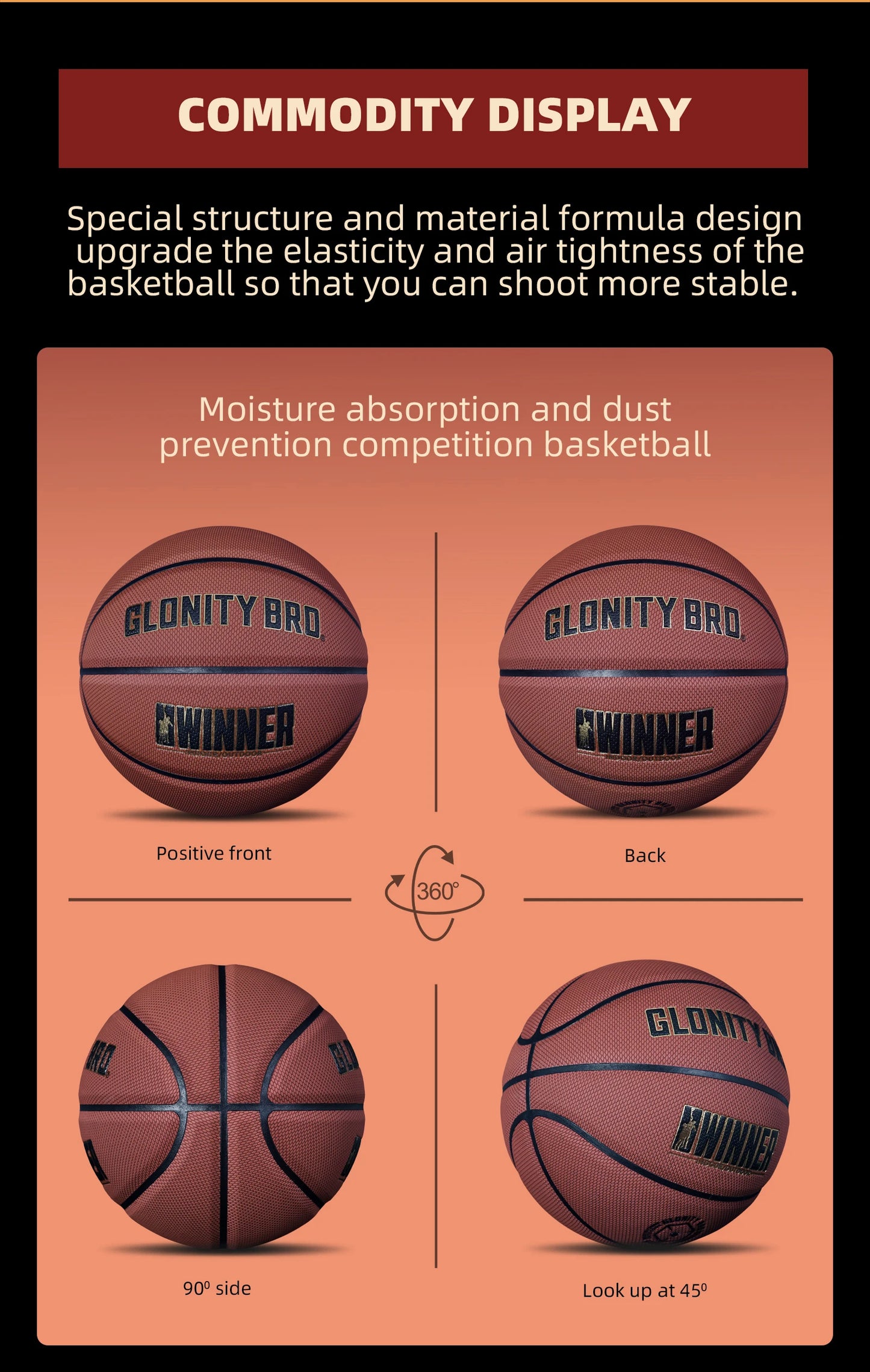 Size 7-29.5” Training Basketball In&Outdoor Black-Gold Composite Leather Team Ball Official Size 6&5 Street Basketball(Deflated)