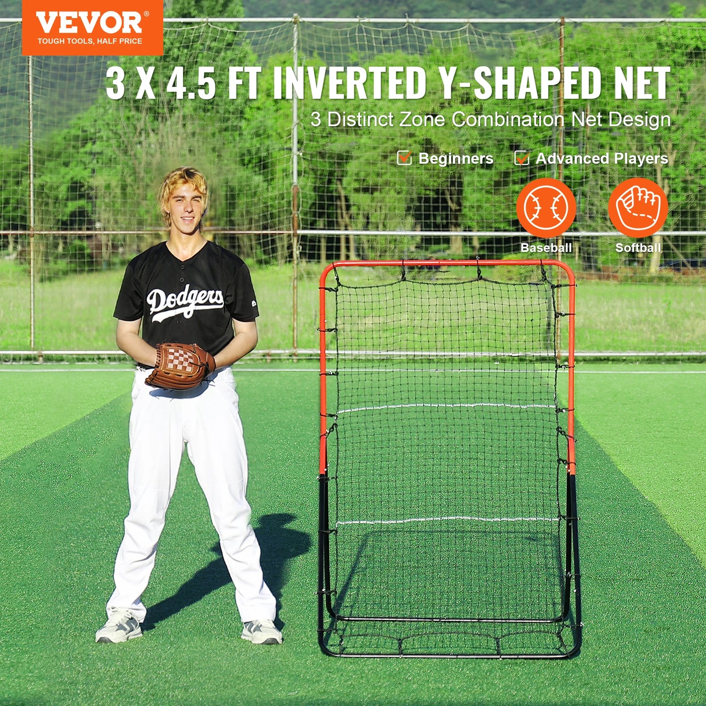 VEVOR Baseball And Softball Rebounder Net 3 x 4.5 ft PitchBack Baseball Pitching Nest three-Way Baseball Softball Pitchback Net