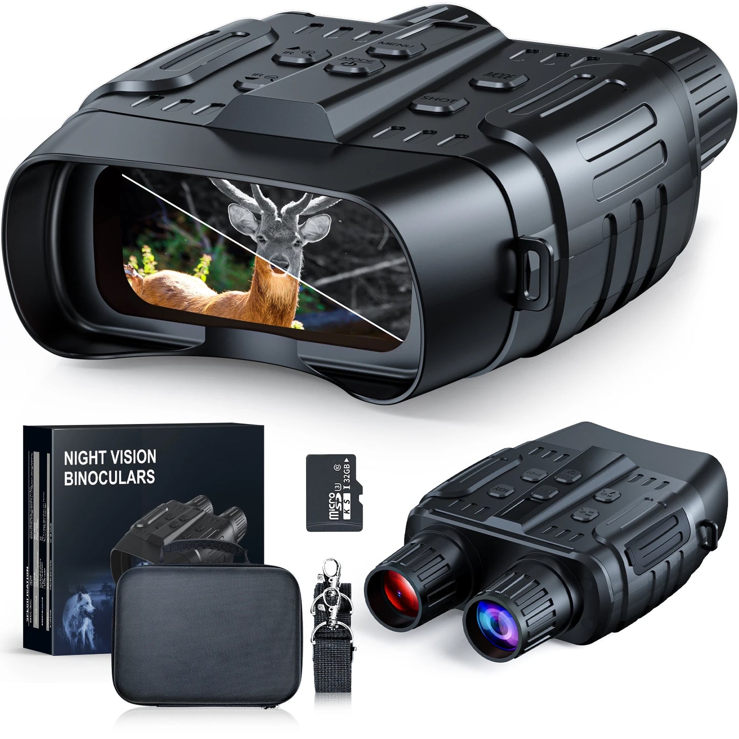 Night Vision Binoculars 4X Digital Zoom 7 Levels Infrared Goggles 2.3" Screen Telescope 300 Meters For Hunting Camping Boating