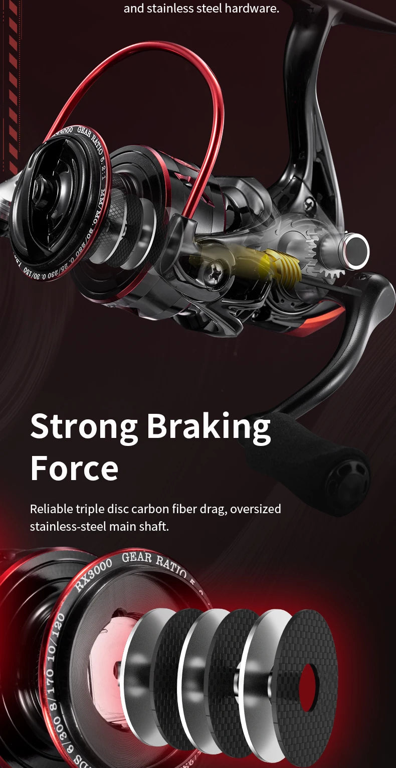 CR Sea Fishing Wheel Fishing Reel Spinning Reel 5.2:1 Black Red 10kg