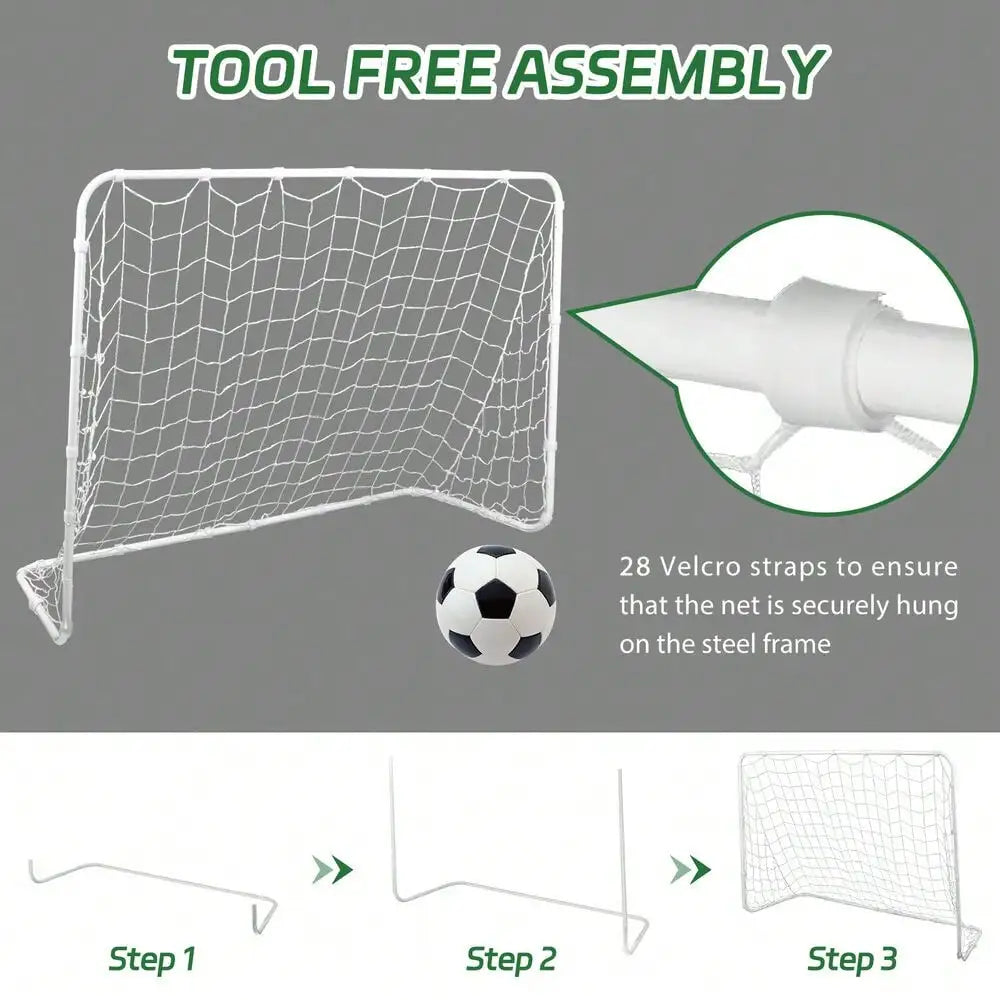 Portable 6x4 FT Size Soccer Goal Football Net w/ Ground Stakes & Strips