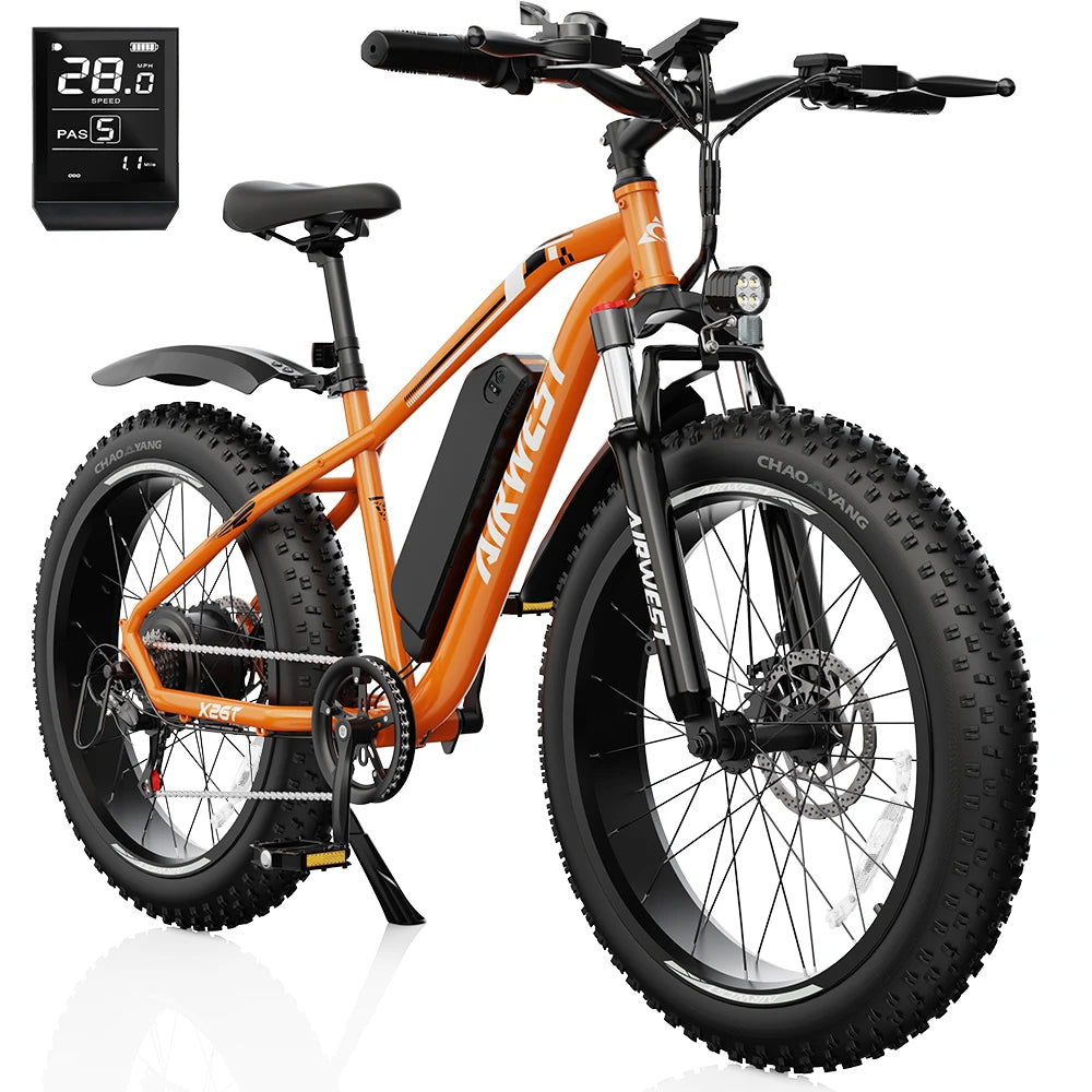 AIRWEST X26T Adult Electric Bike，Peak Power Motor 750W ，26"x4 Fat Tire，48V 13Ah Battery，25MPH，E-bike UL 2849, 1 Year Warranty