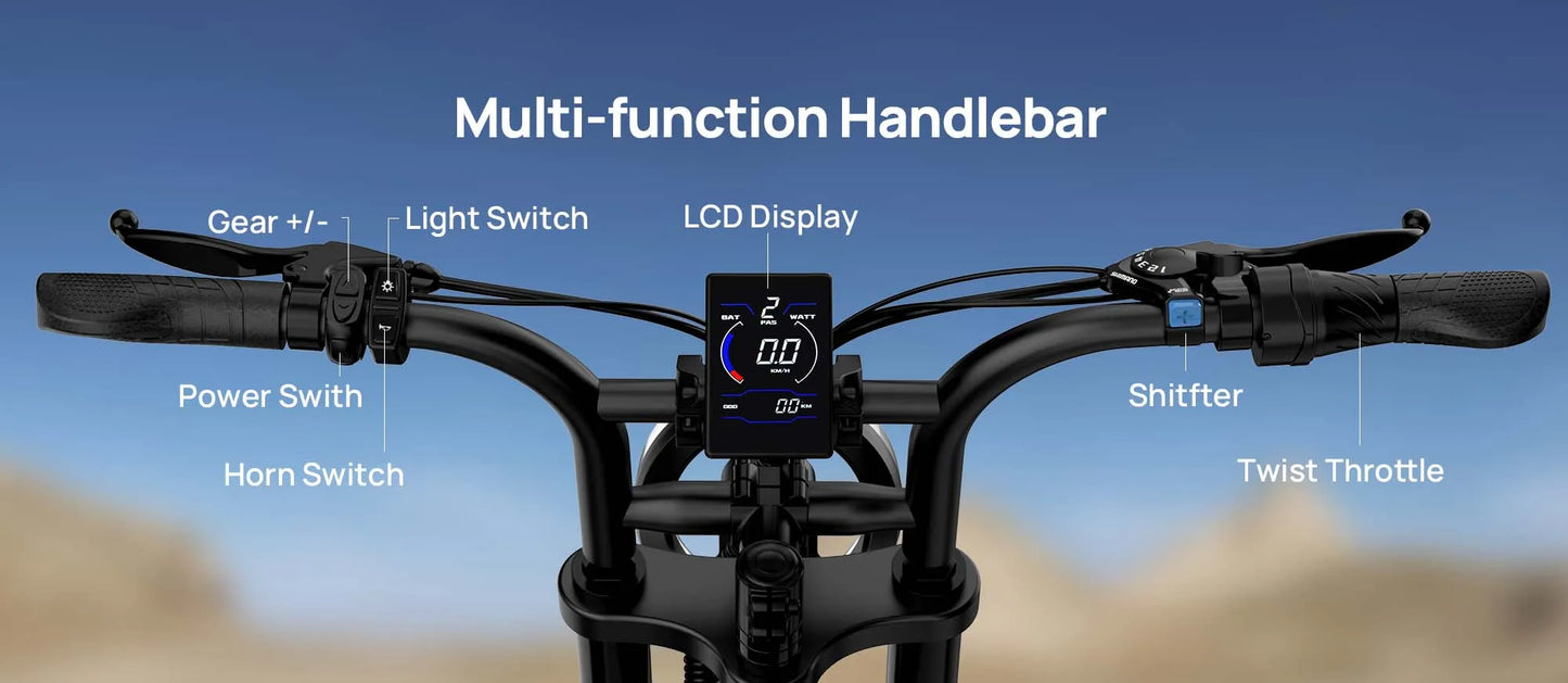 Peak 1500W Electric Mountain Bike with 48V 15.6Ah Removable Battery, 28MPH 100 Mile Range, 20" X 4" fat Tire E-bike