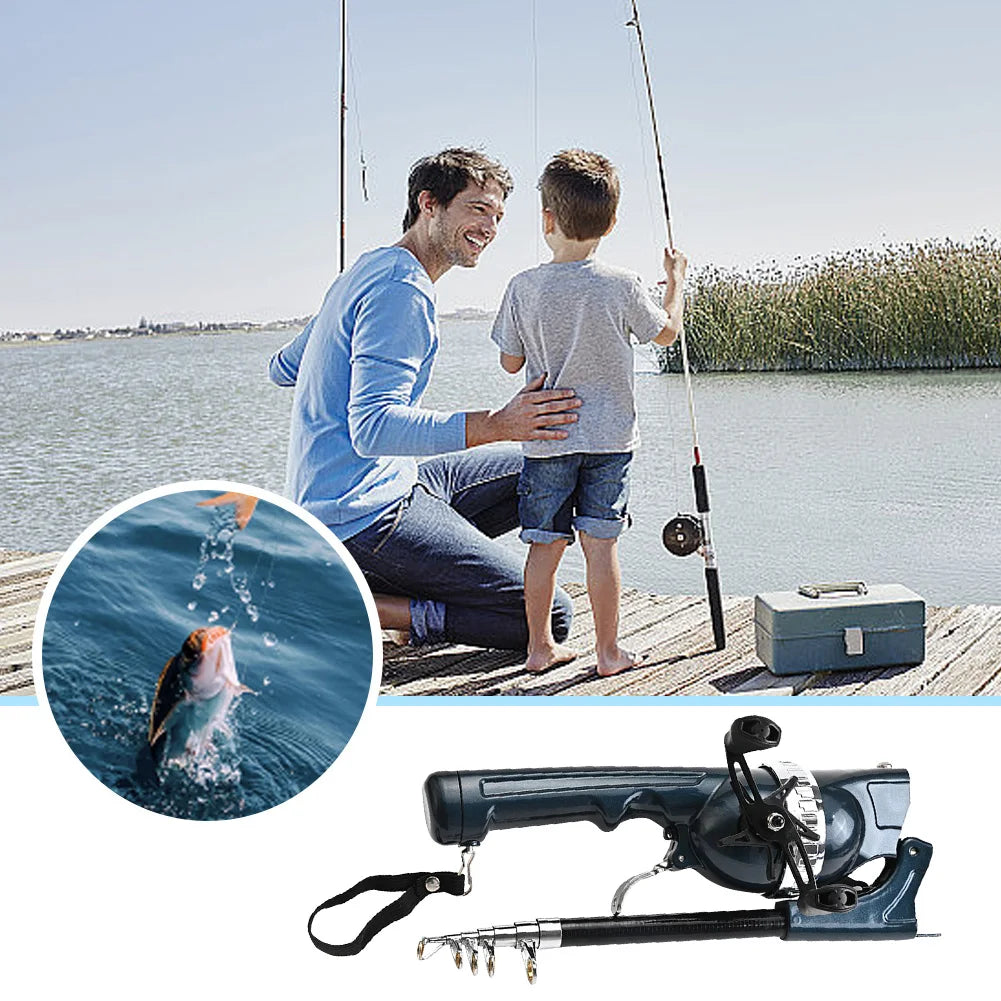 1Set Portable Folding Fishing Rod Telescopic Stainless Steel Fly Fishing Poles with Reel Line Travel Folding Mini Rod for Fish