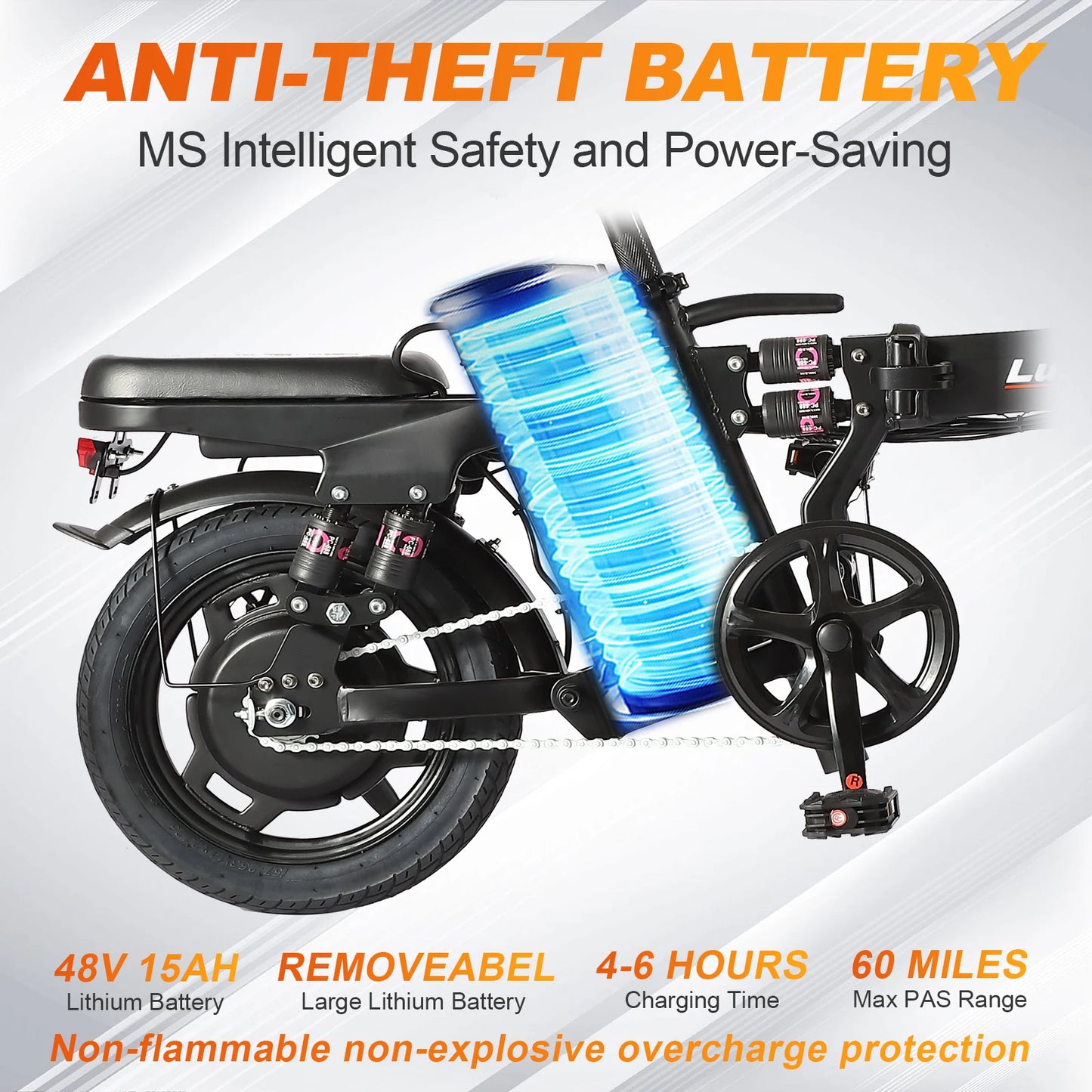 Classic Foldable Ebike 2000W/1000W, 40/28MPH, 52V 25Ah, 48V 15Ah, 60-80 Miles Range 14" Commuter Adult Electric Bicycle