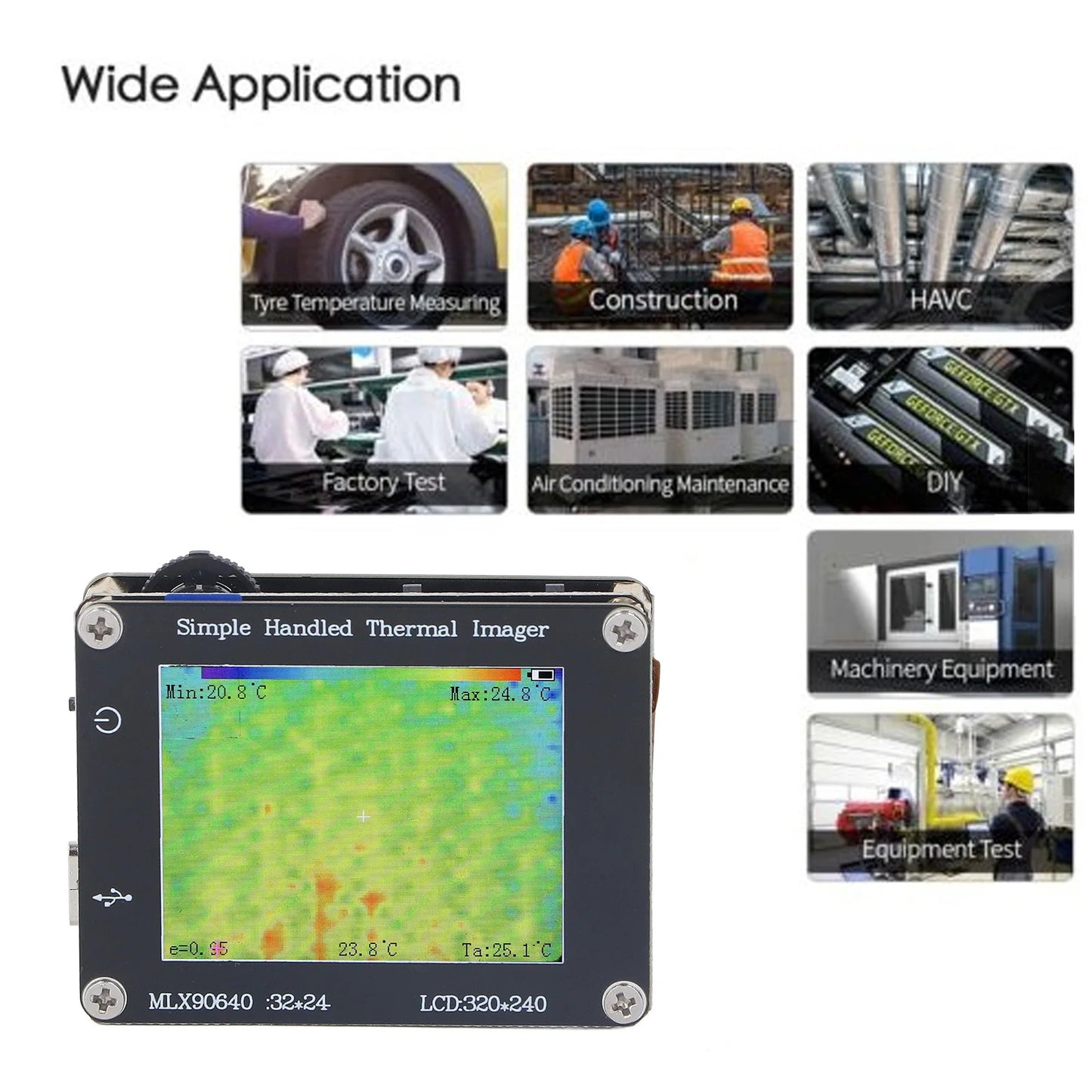 Thermal Imager Infrared Camera 2in Screen ‑ 40 ℃ to 300 ℃ Data Transmission Handheld Multifunctional Portable Thermal Imager