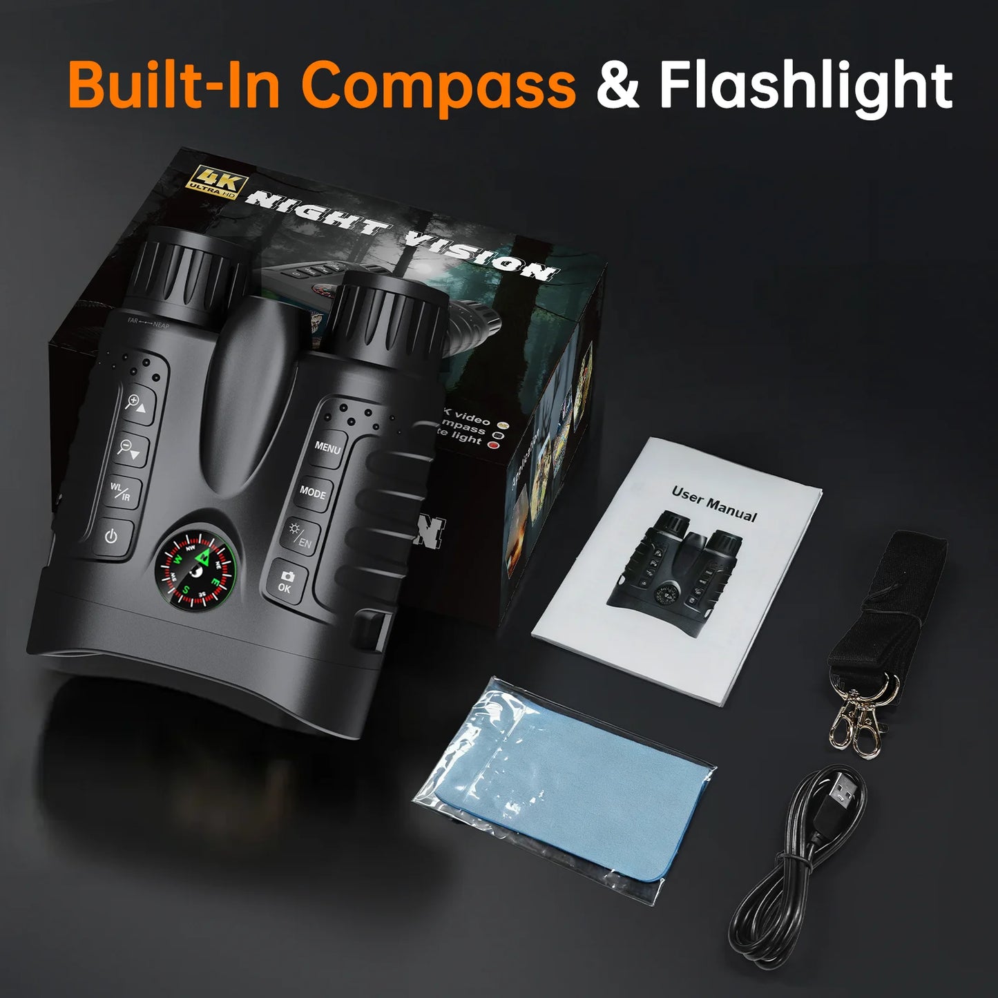 4K Night Vision Binoculars 8X Digital Zoom With Tactical Light 4500mAh Infrared Vision Night Goggle For Hunting Camping Boating