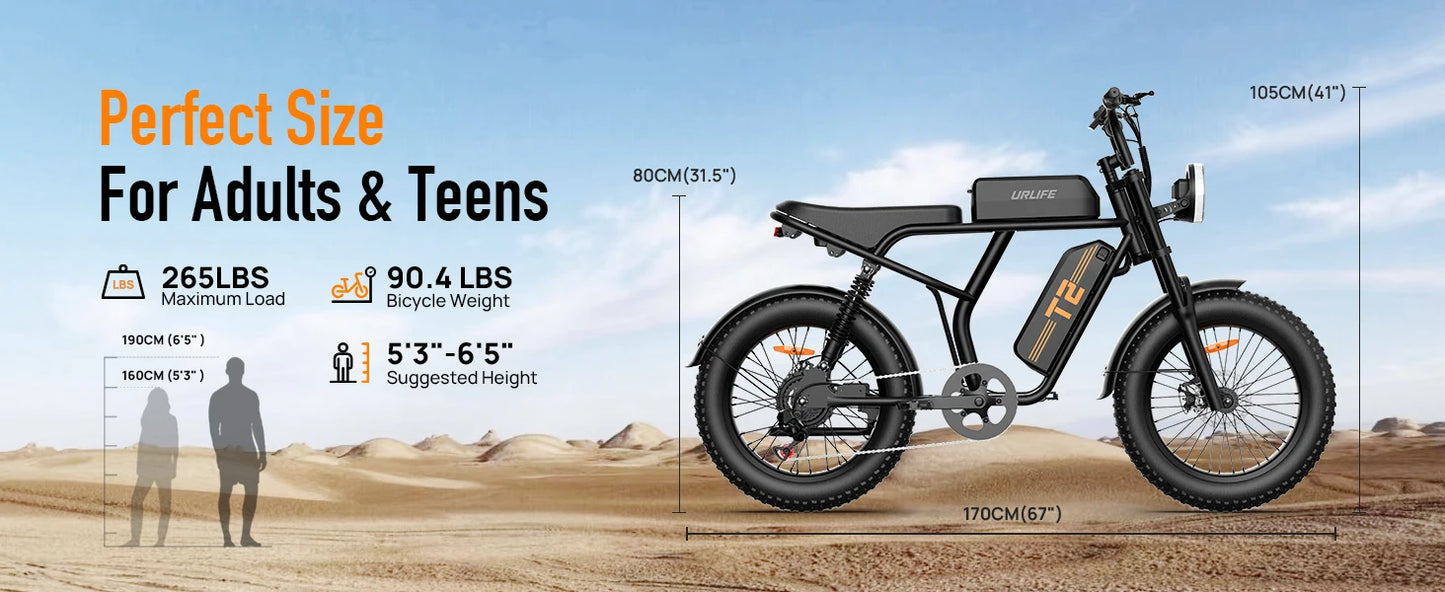 Peak 1500W Electric Mountain Bike with 48V 15.6Ah Removable Battery, 28MPH 100 Mile Range, 20" X 4" fat Tire E-bike