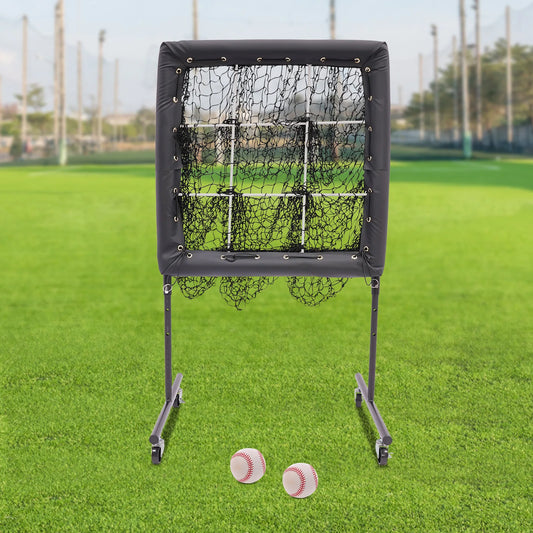 9 Hole Baseball Training Equipment Hitting Pitching Practice Net Adjustable Baseball Trainer Aid with 360° Swivel Caster