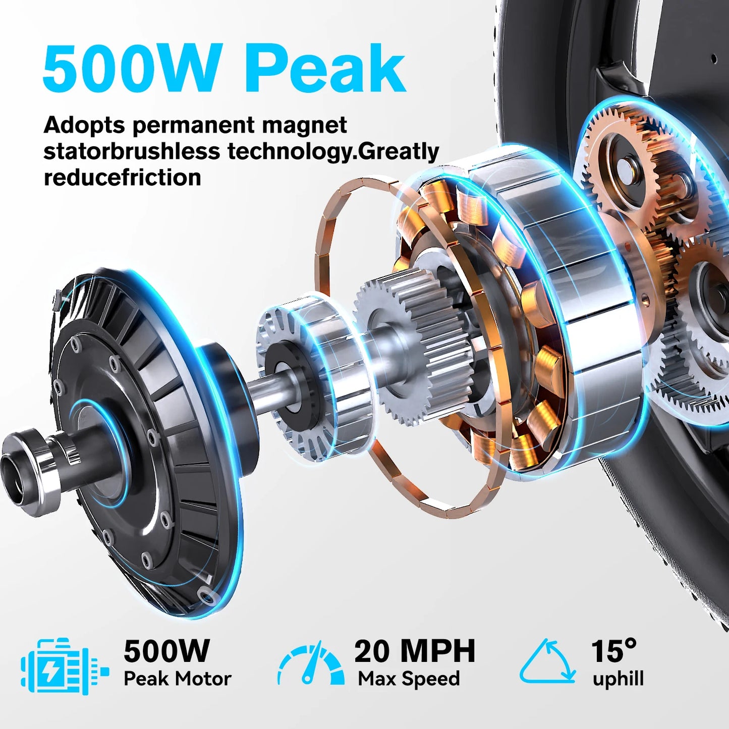 Cybervelo 500W Peak Motor, Foldable E-Bike, Adult City Travel Electric Bike, 20MPH Ultra light weight Long Range Commuter EK13