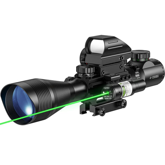 Riflescope Combo 4-12x50EG Dual Illuminated Optics & IIIA/2MW Laser Sight & 4 Holographic Reticle Green Dot Sight & 2
