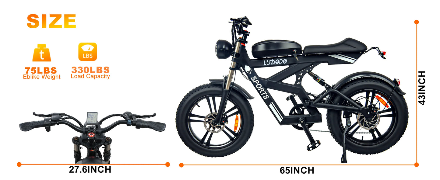 Electric Bicycle 1000W Peak Motor 35MPH Snow Electric Dirt Bike 75Miles Full Suspension 20''*4.0 Fat Tire Mountain E-bike