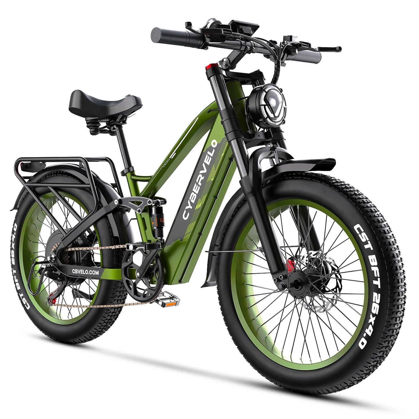 Cybervelo 5000w Peak Built-in Battery Ebike, 100 Miles Range MTB Sand 26" Fat Tire, 52V 40Ah Outdoor Electric Bike for adult EK9
