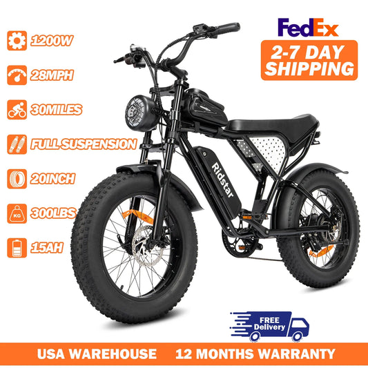 Ridstar Q20 Lite Electric Bike for Adult 1200W 48V 15Ah 20*4 Inch Fat Tire E bike Mechanical Disc Brakes Electric Bicycle MTB