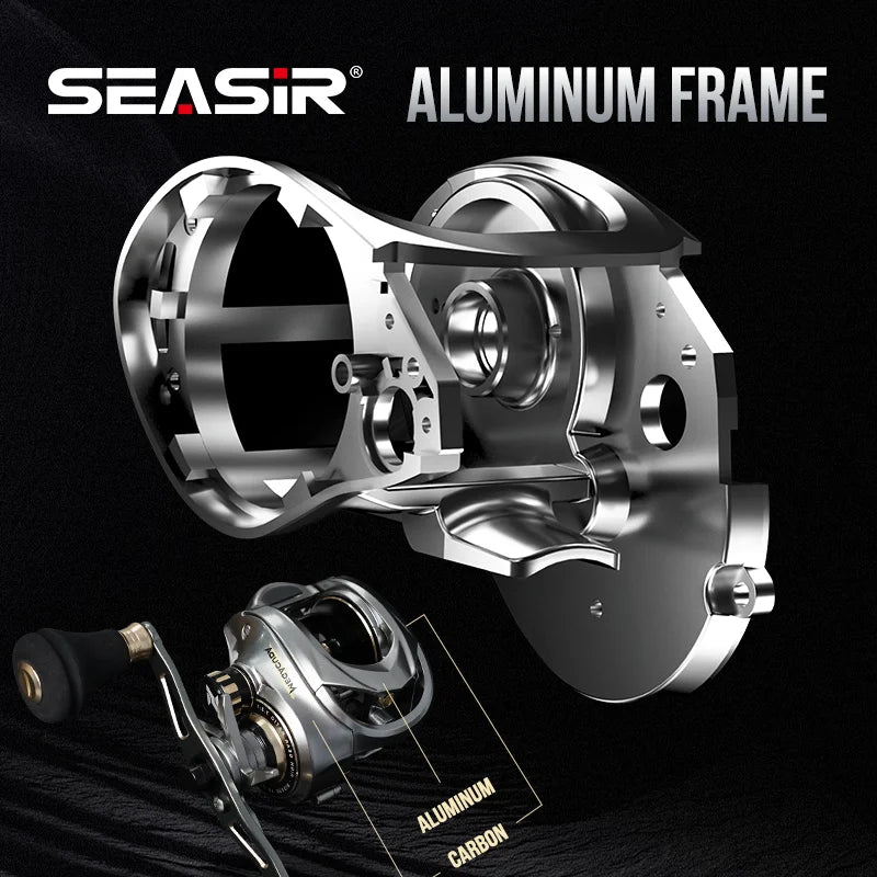 Seasir Megacuda Baitcasting Reel Drag 15KG Deep Spool 6.5:1 Aluminum Frame Carbon Side Double Handle Jigging Metal Reel Seawater
