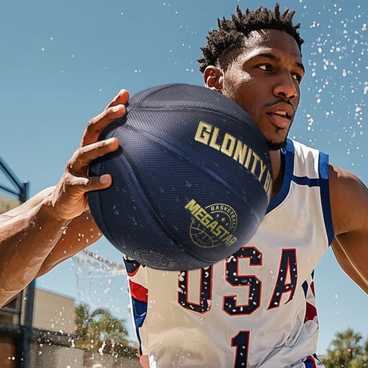 Size 7-29.5” Training Basketball In&Outdoor Black-Gold Composite Leather Team Ball Official Size 6&5 Street Basketball(Deflated)