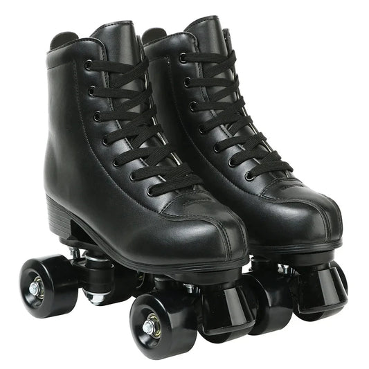 Black Flashing Roller Skates PU Leather Roller Skates Skating Shoes Sliding Inline Quad Skates Sneakers Training Size 32-45