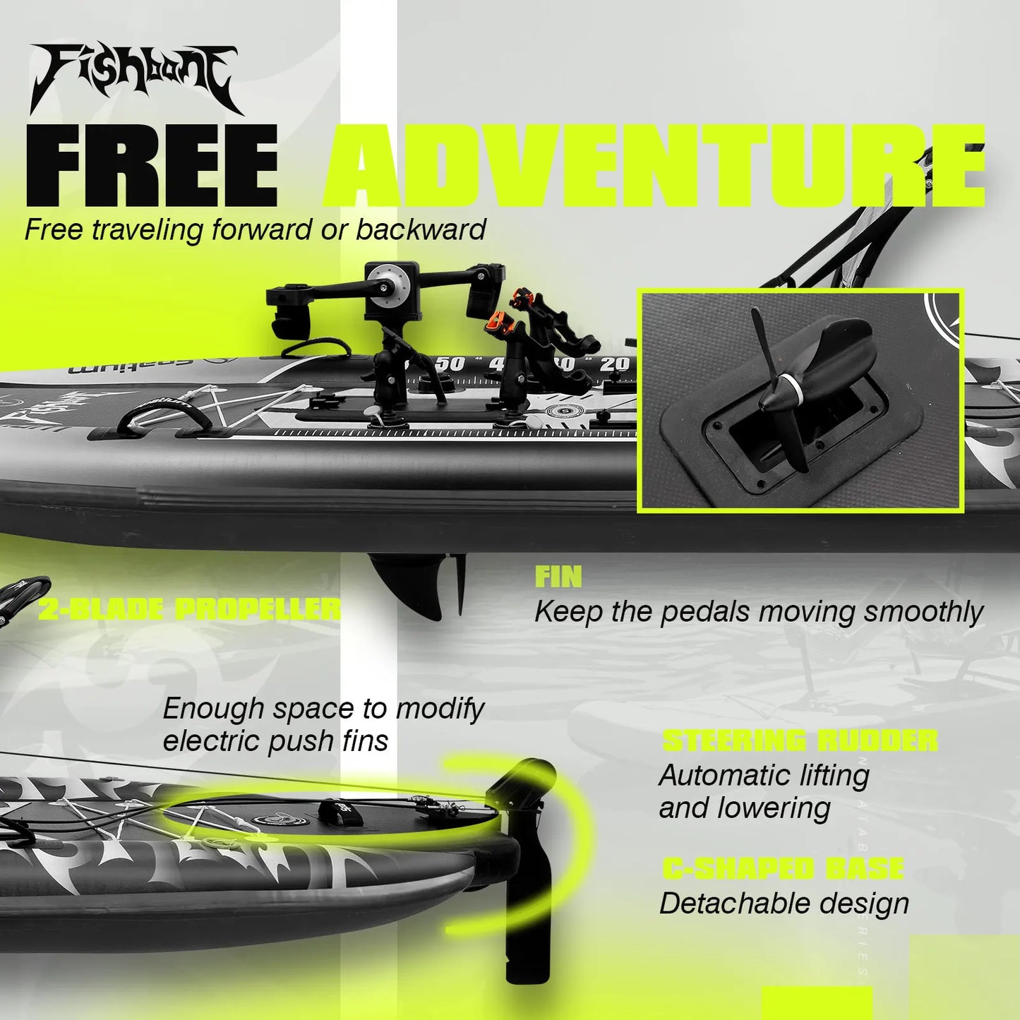 Spatium Fishing Kayak Boat Pedal Drive Sit on Top Pedal Drive Kayak Power System Orientation System, 11'*48"*6",Capacity 660LBS