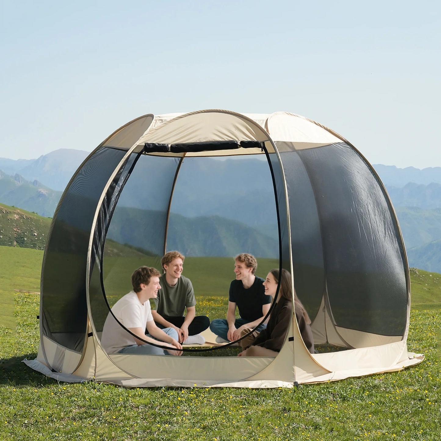 Pop Up Party Tent , 4-6 Person Pavilion, Screen Tent, 6-sided Pop-up Camping Canopy Tent With Mesh Window