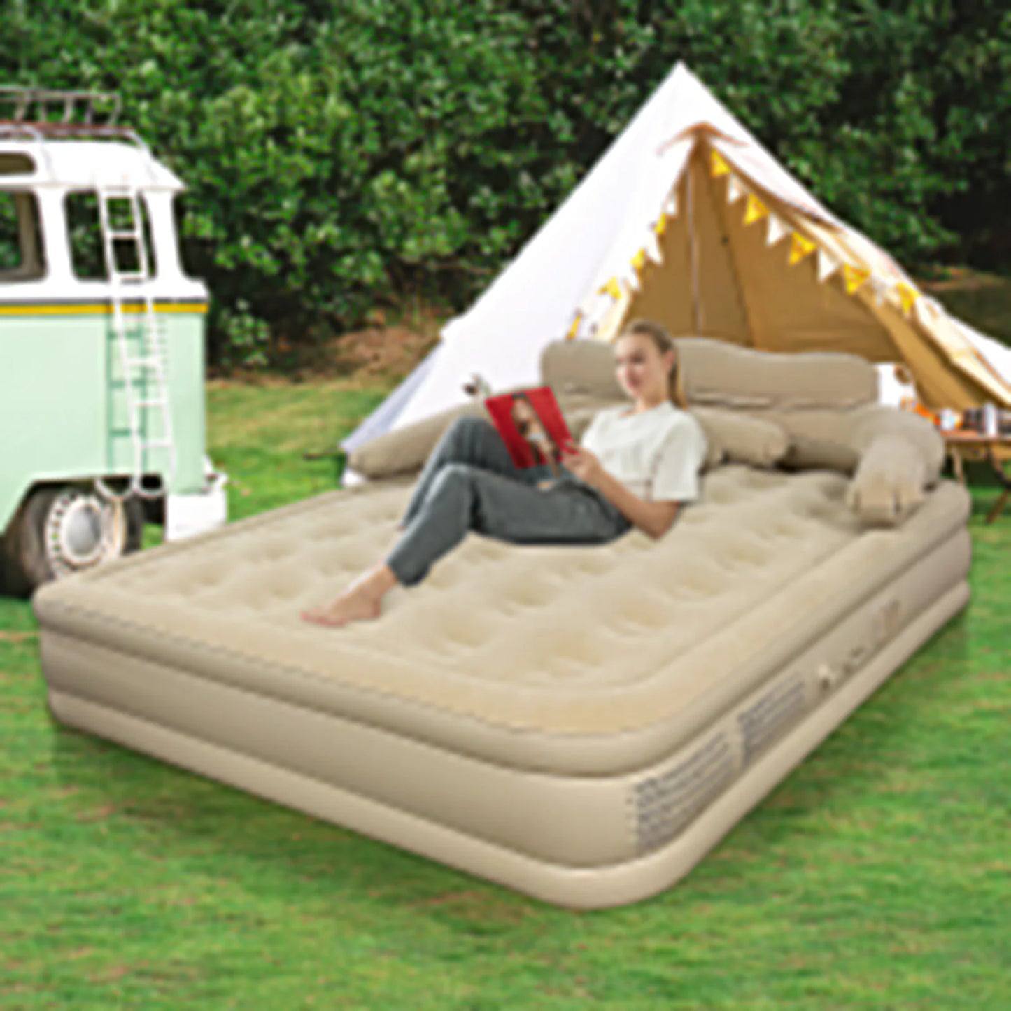 192x182x40cm Inflatable Mattress For Home Outdoor Sleeping Bed 1-2 Person Camping Air Cushion Car Folding Lazy Portable Sofa Mat