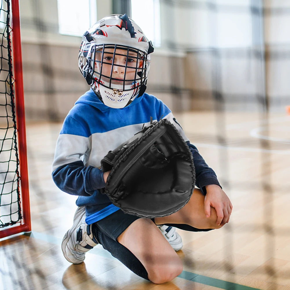Baseball Softball Catcher PU Leather Baseball Mitt Thicken Beginner Play Training Wear-resistant Catcher Mitt for Outdoor Sports