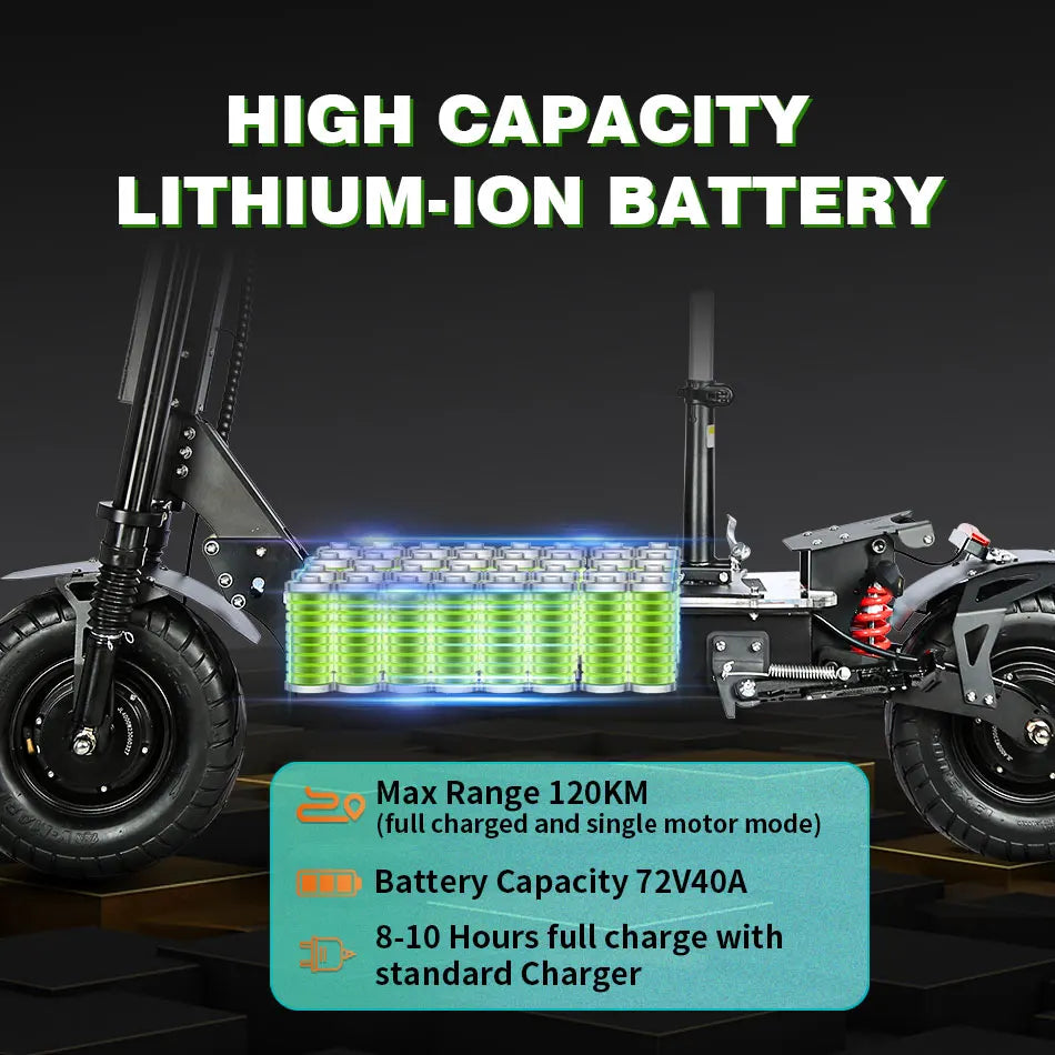 X13 inch 10000W Dual Motor 72V40Ah 60V50Ah Battery Electric Scooter Max Speed 120km/h Range 120km LCD Display Foldable Escooter