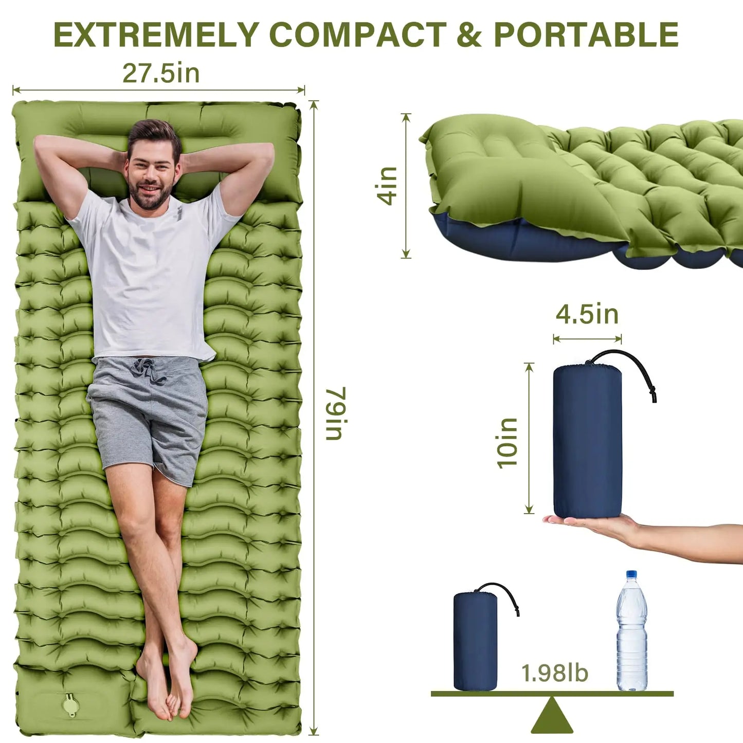WESTTUNE Camping Sleeping Pad Ultralight Camping Mat with Pillow Built-in Foot Pump Inflatable Mattress for Backpacking Hiking