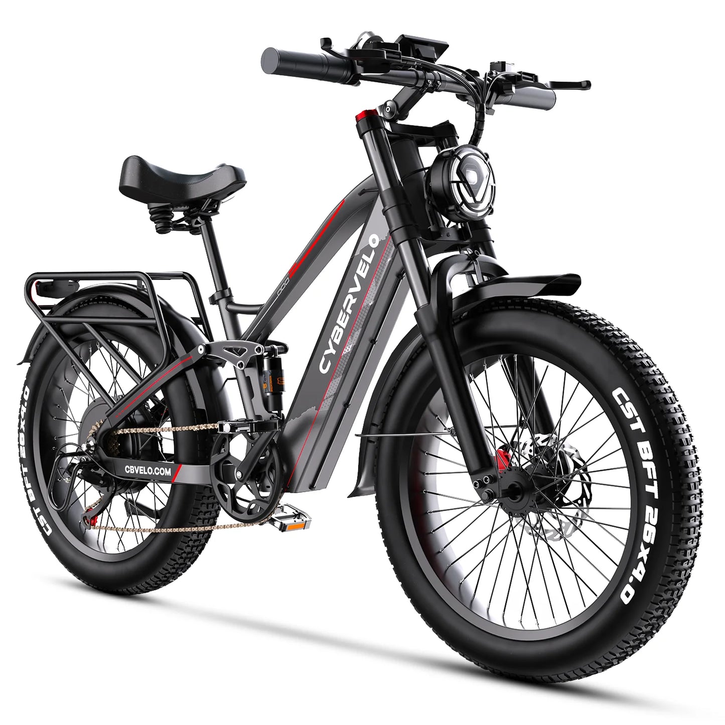 Cybervelo 5000w Peak Built-in Battery Ebike, 100 Miles Range MTB Sand 26" Fat Tire, 52V 40Ah Outdoor Electric Bike for adult EK9