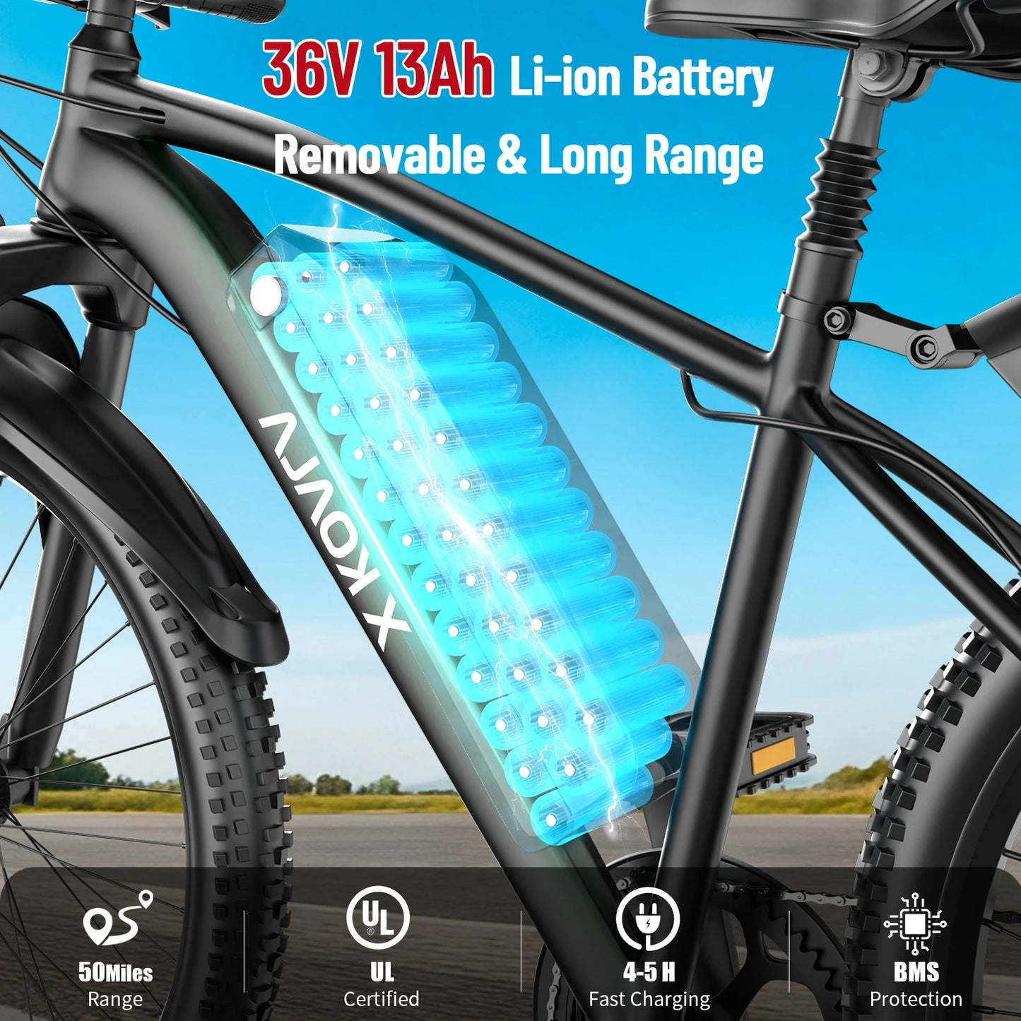 26'' Electric Bike for Adults 1000W Peak Motor 40 Miles 25MPH Commuter EBike 7 Speed Waterproof Pedal Assit Electric Mountain