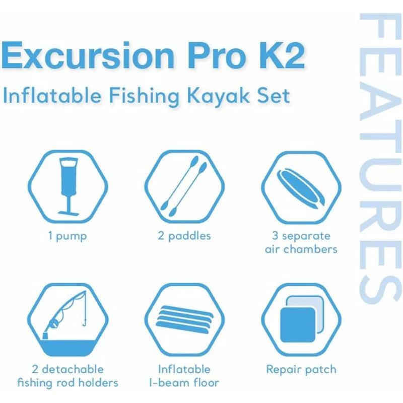 Intex 68309EP Excursion Pro K2 Inflatable Kayak Set:Includes Deluxe 86" Kayak Paddles & High-Output Pump,SuperTough PVC,2-Person