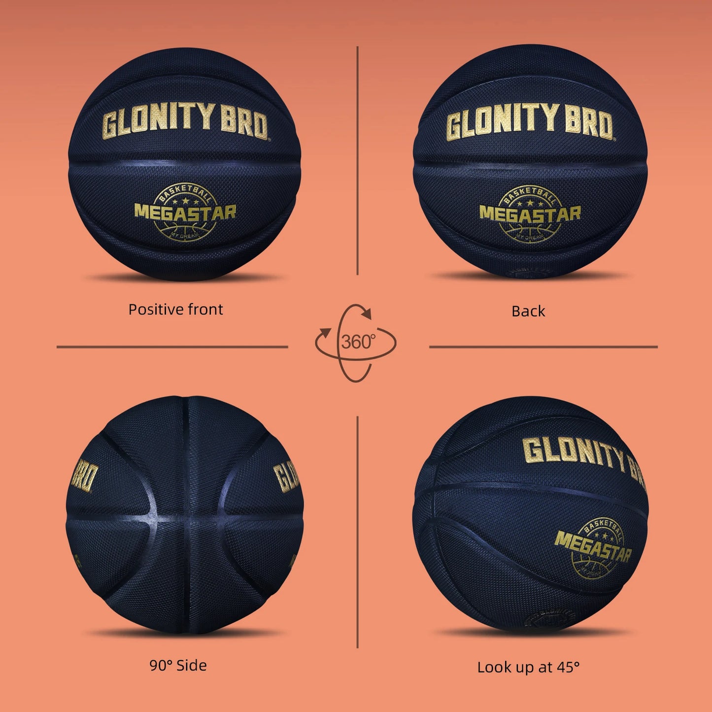 Size 7-29.5” Training Basketball In&Outdoor Black-Gold Composite Leather Team Ball Official Size 6&5 Street Basketball(Deflated)