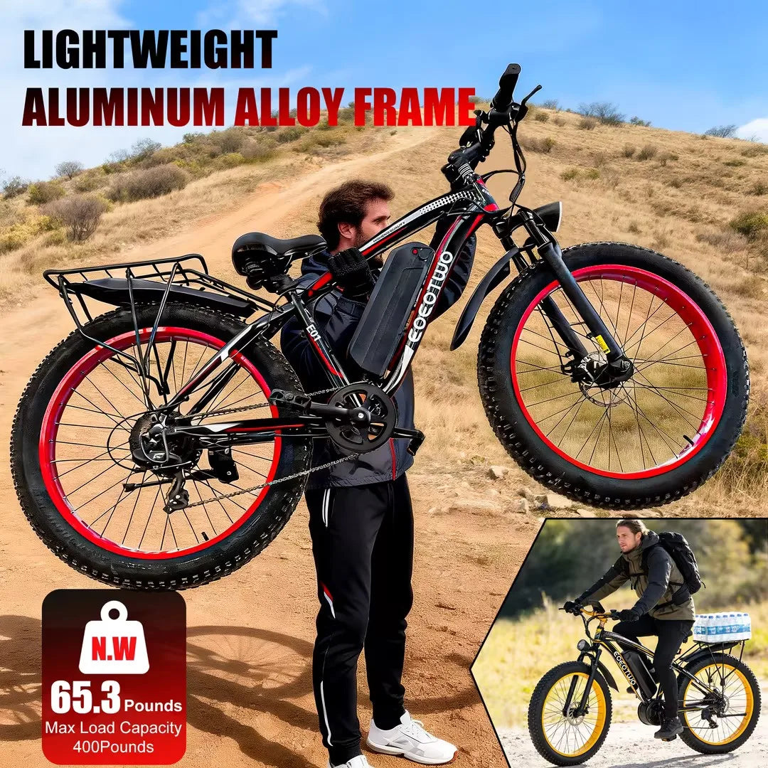 EOEOTWO E01 Electric Bike for Adults 1500W Peak Motor 26" Fat Tire Ebike 34MPH 60Miles Range UL2849 Certified Mountain Bicycle