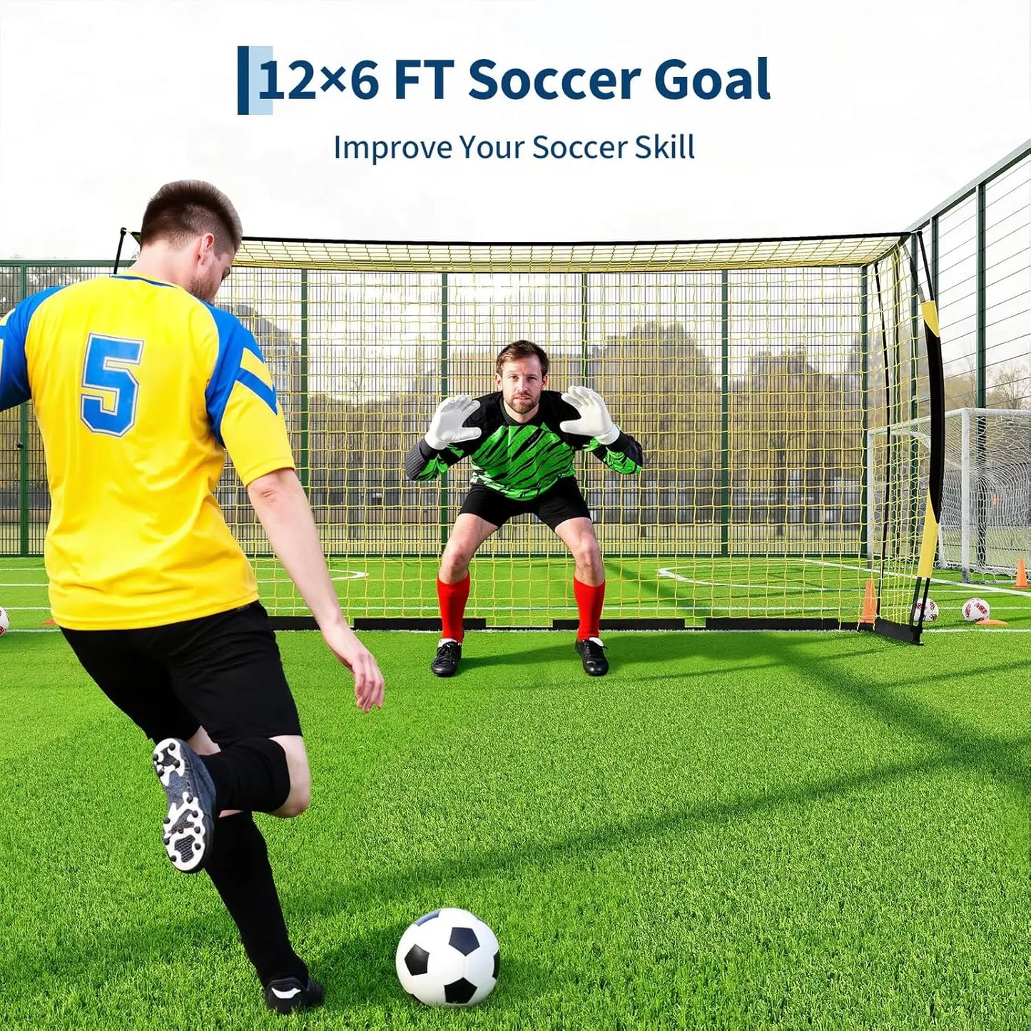 12x6 FT Soccer Goal for Backyard, Portable Soccer Net with Sturdy Metal Base, Easy Assembly Soccer Training Equipment for Indoor