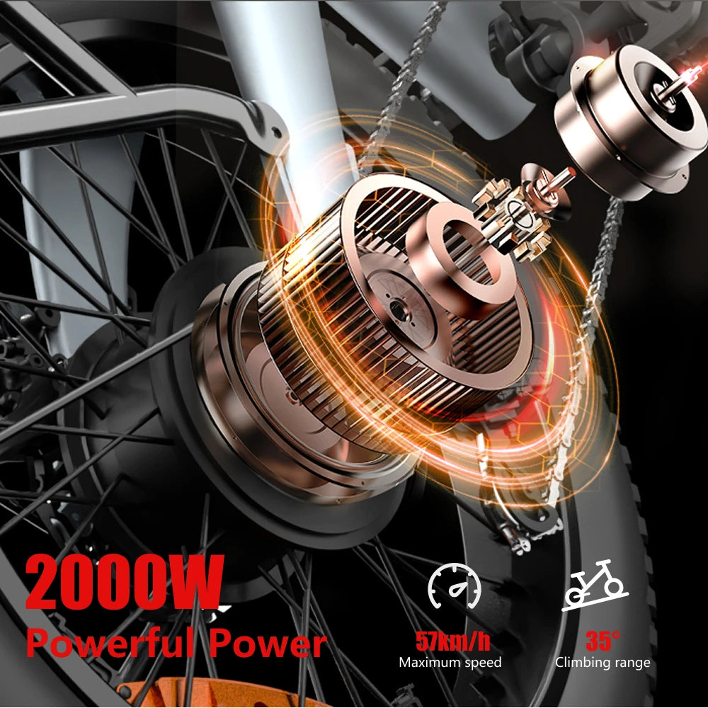 HX Q3 2000W Adult Electric Bike 48V 20Ah E Bike Removable Battery 115Nm Ebike 20*4.0 Inch Fat Tire All-Terrain Electric Bicycle