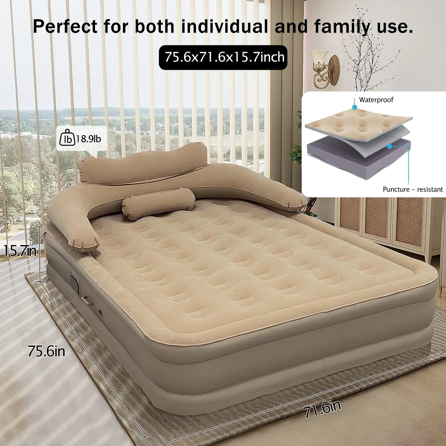 192x182x40cm Inflatable Mattress For Home Outdoor Sleeping Bed 1-2 Person Camping Air Cushion Car Folding Lazy Portable Sofa Mat