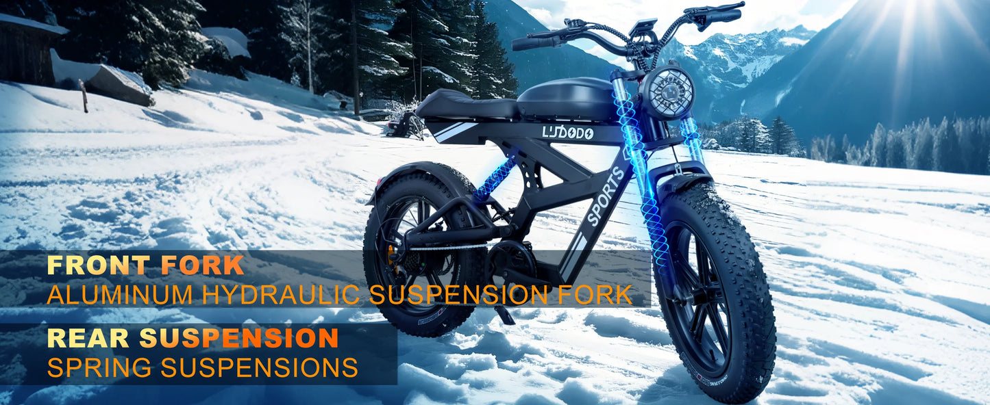 Electric Bicycle 1000W Peak Motor 35MPH Snow Electric Dirt Bike 75Miles Full Suspension 20''*4.0 Fat Tire Mountain E-bike