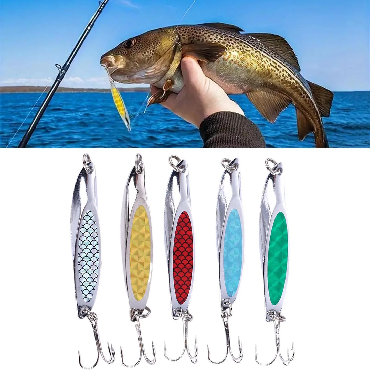 7cm Metal Casting Spoon Lure hooks with box Sequin lure fishhooks for Saltwater Fishing Long Distance Casting Shiny Bait