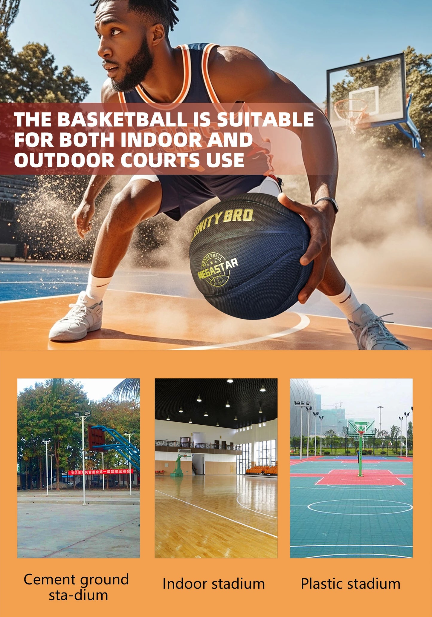 Size 7-29.5” Training Basketball In&Outdoor Black-Gold Composite Leather Team Ball Official Size 6&5 Street Basketball(Deflated)