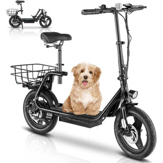 Peak 500W/800W/1200W Electric Scooter Adult 15/25/30Mile Long Range 14" Tire 20MPH Top Speed Adjustable E-Scooter With Seat ﻿