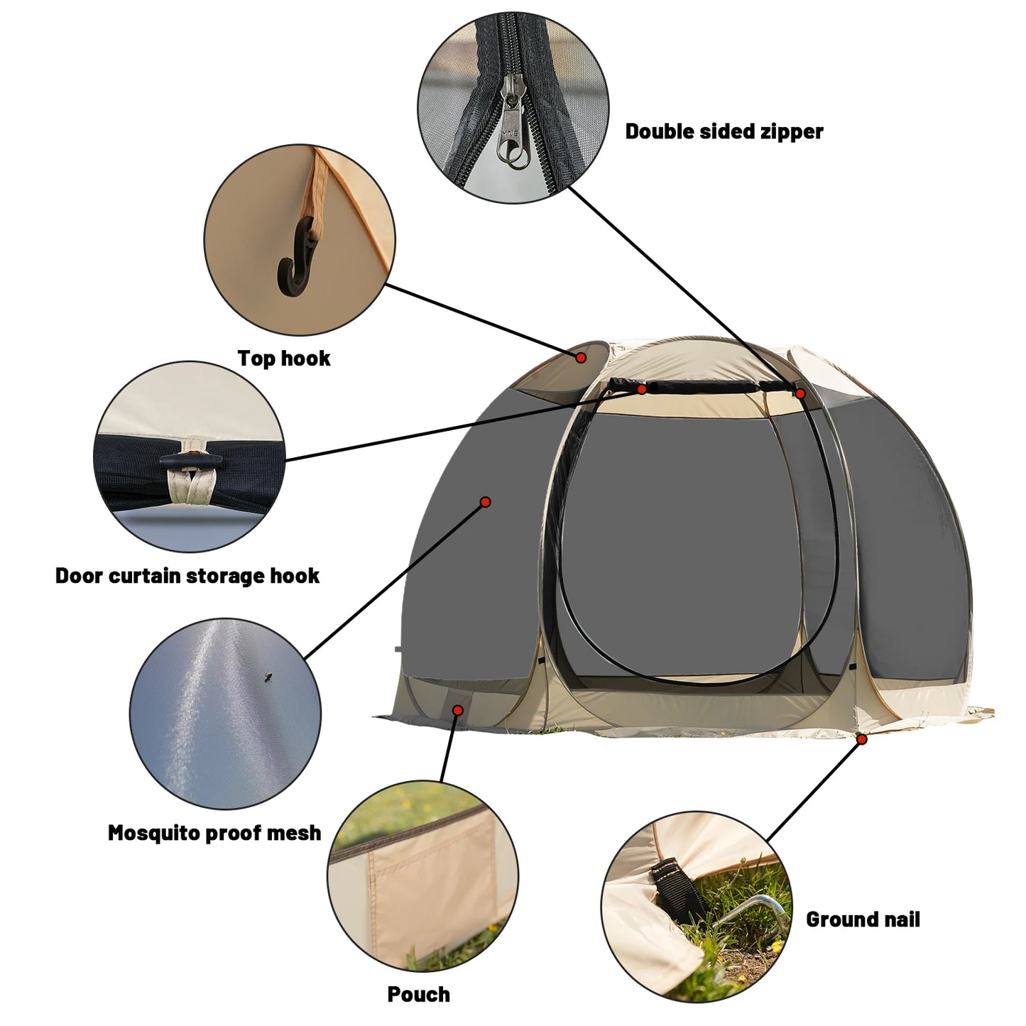 Pop Up Party Tent , 4-6 Person Pavilion, Screen Tent, 6-sided Pop-up Camping Canopy Tent With Mesh Window