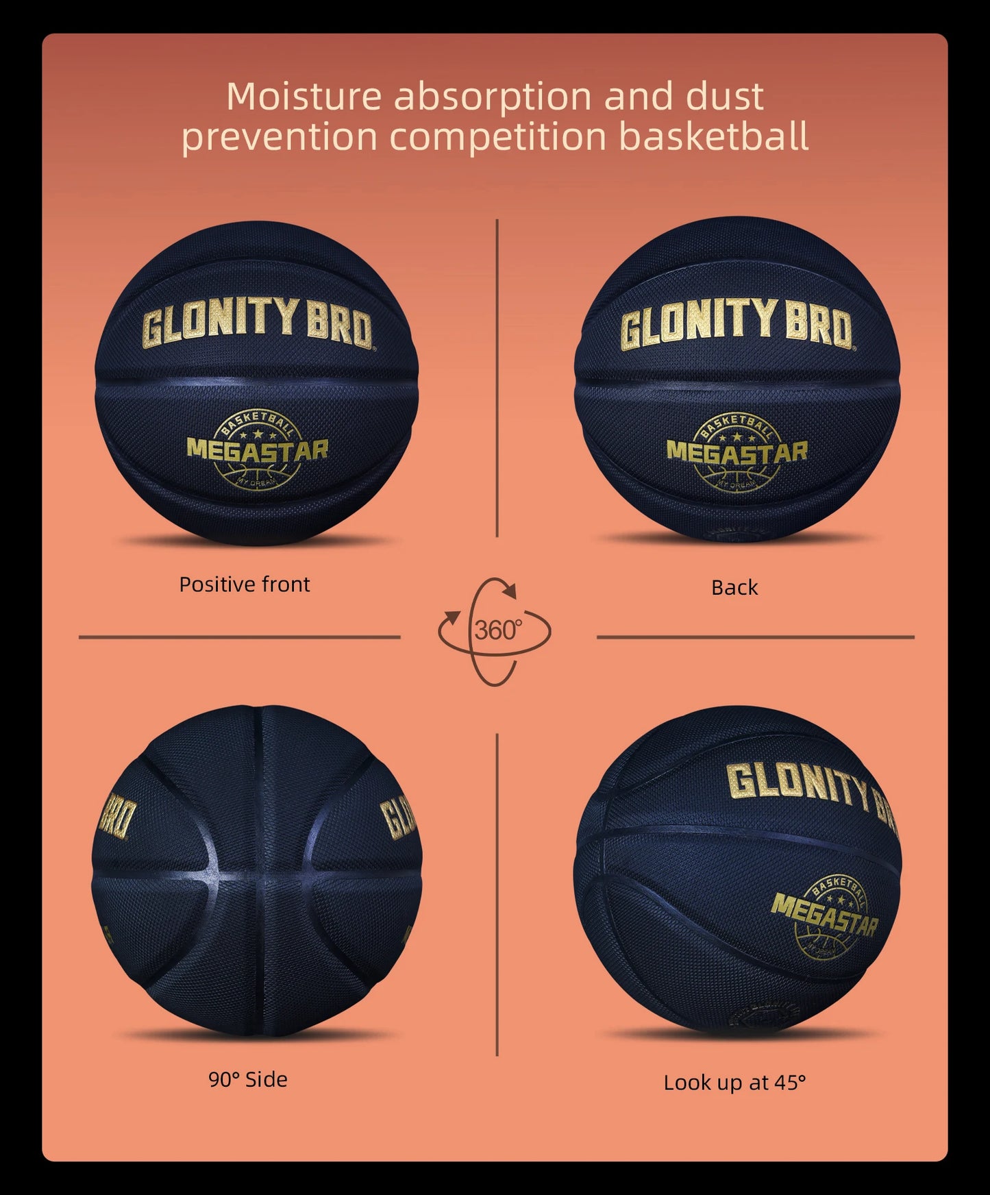 Size 7-29.5” Training Basketball In&Outdoor Black-Gold Composite Leather Team Ball Official Size 6&5 Street Basketball(Deflated)