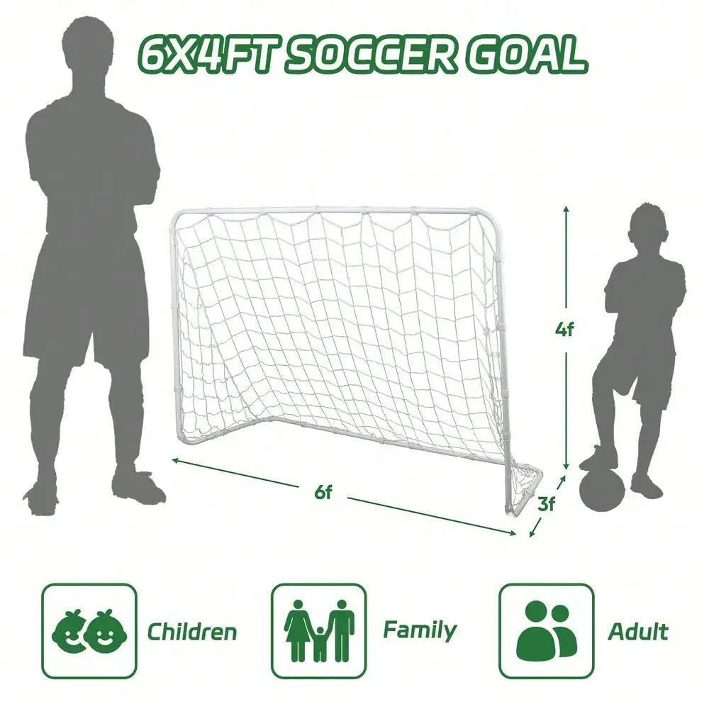 Portable 6x4 FT Size Soccer Goal Football Net w/ Ground Stakes & Strips
