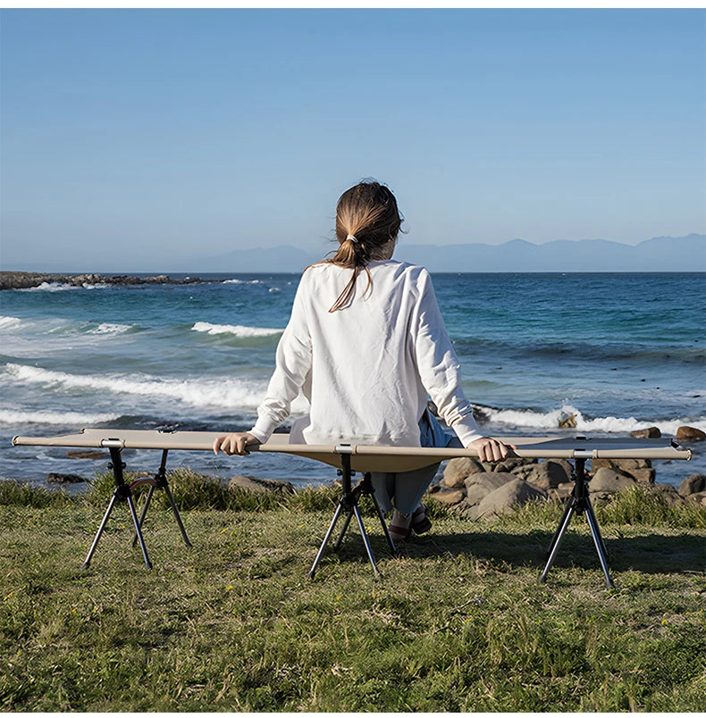 WESTTUNE Camping Cot with Leg Extenders Portable Folding Bed Ultralight Aluminum Alloy Sleeping Cot for Outdoor Hiking Travel