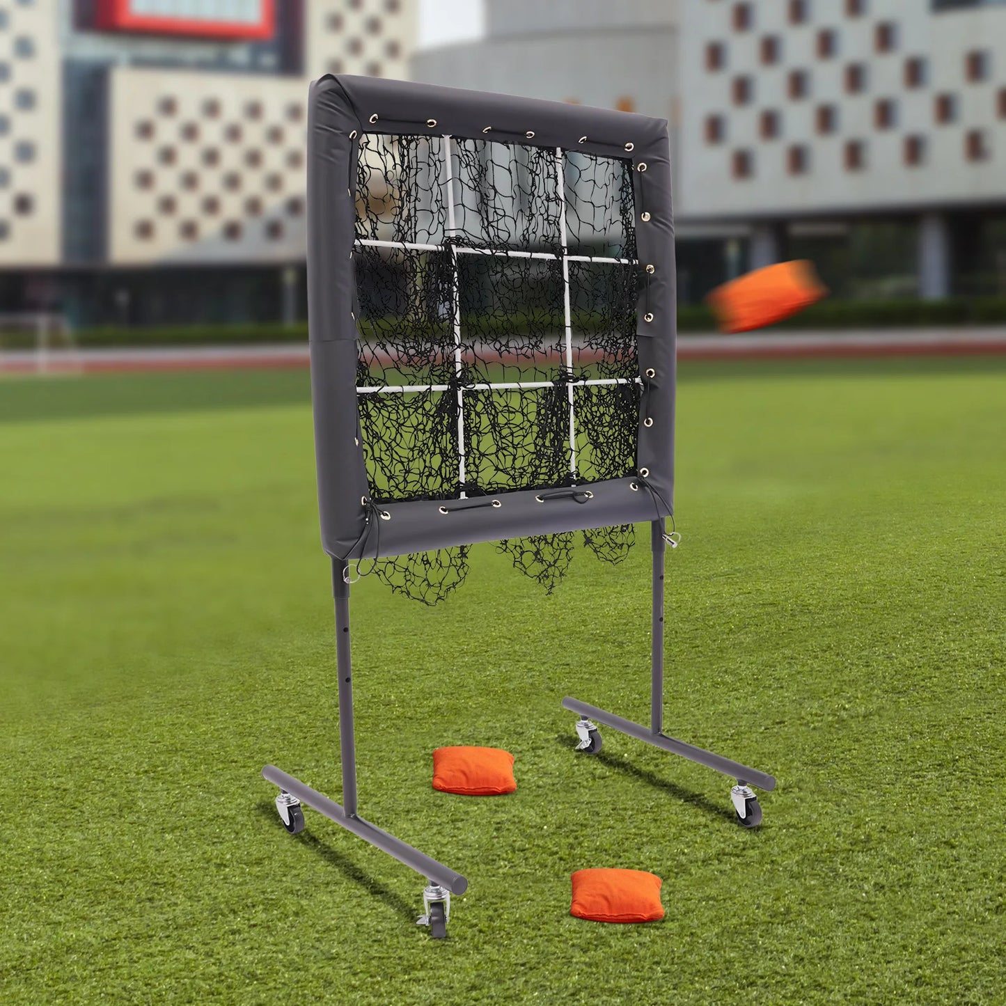 9 Hole Baseball Training Equipment Hitting Pitching Practice Net Adjustable Baseball Trainer Aid with 360° Swivel Caster