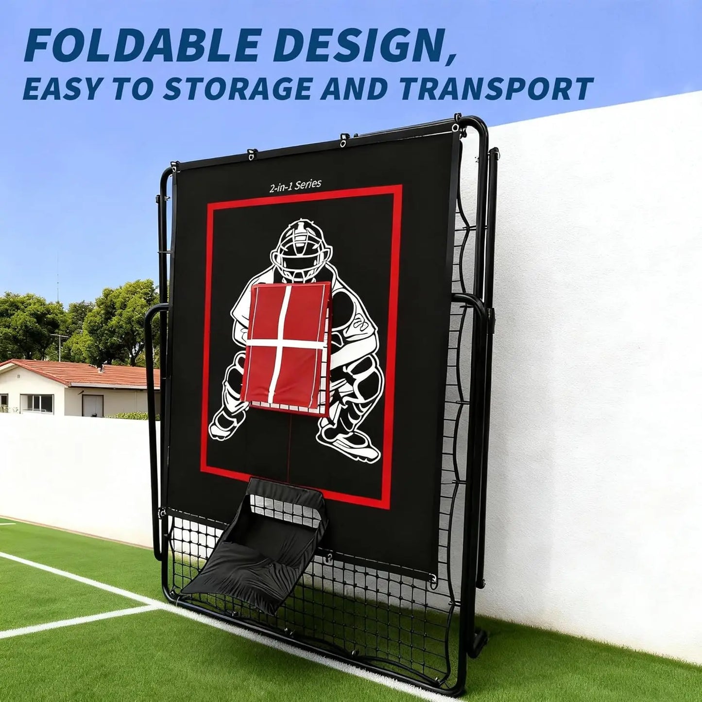 Baseball Pitching and Rebounder Net 5x3.7ft, 2-in-1 Baseball Training Equipment Hitter Pitching Trainer for Softball Practice