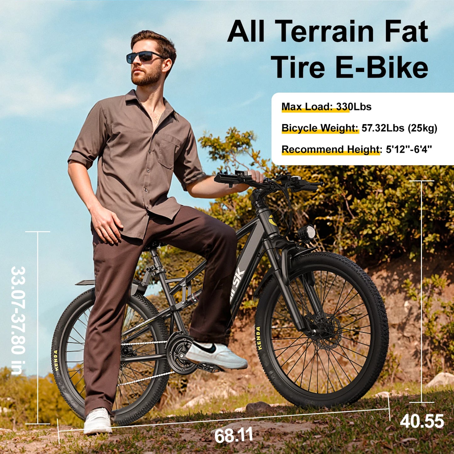 Aairsk F1 Adult Mountain Ebike 748W Motor 36V 13Ah Battery Urban Electric Bicycle 26*1.95" Tire Dual Suspension Electric Bike
